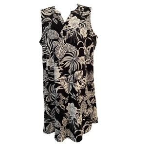 Denim & Co. French Terry Sleeveless Cover Up Dress Black Tropical M